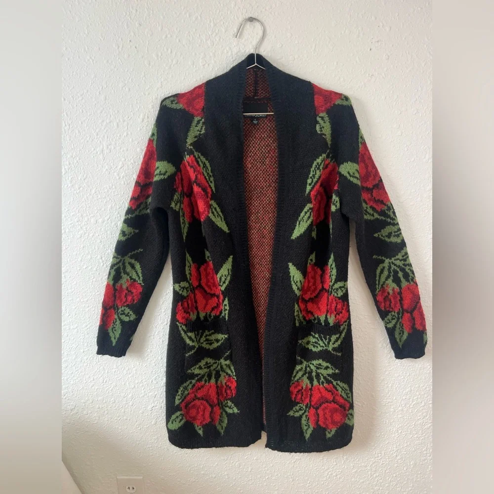 Cynthia Rowley Rose Floral Knit Open Front Long Cardigan - Picture 1 of 7